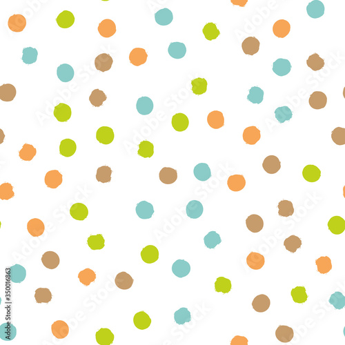 Fototapeta Naklejka Na Ścianę i Meble -  Scattered colorful brush dots. Seamless background pattern. Abstract vector wallpaper