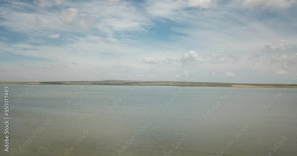 Flying Over Flamingos Aerial View. Aerial view of flamingos in Konya, Turkey. View of flamingo herd, lake and cloudy sky. flock of flamingo Flying Over Flamingos Aerial View. Aerial view of flamingos in Konya, Turkey. View of flamingo herd, lake and cloudy sky. flock of flamingo