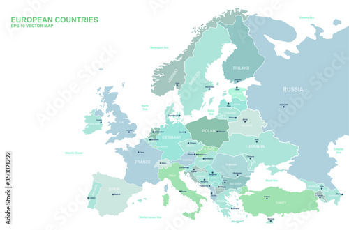 europe map. vector map of european countries and capital.