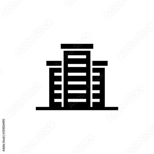 Business office building icon in black flat shape icon style design isolated on white background