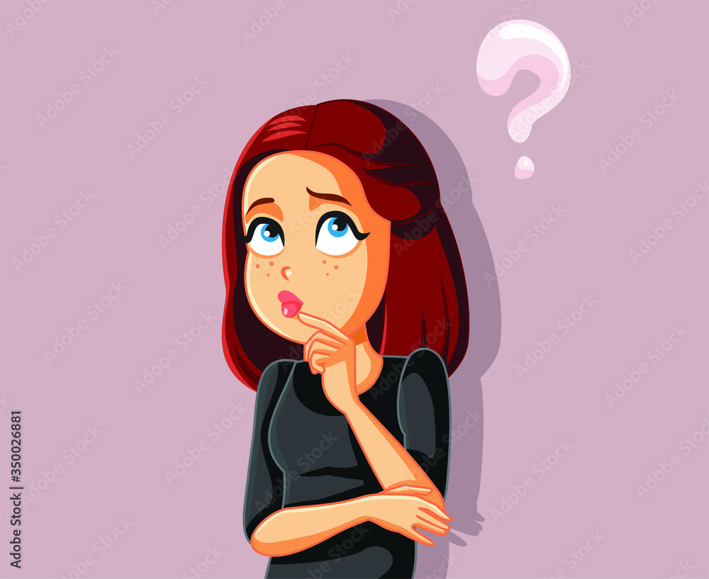 Funny Cartoon Girl Thinking Having Many Questions Funny Cartoon Girl Thinking Having Many Questions
