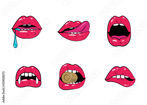 Womans lips pop art set