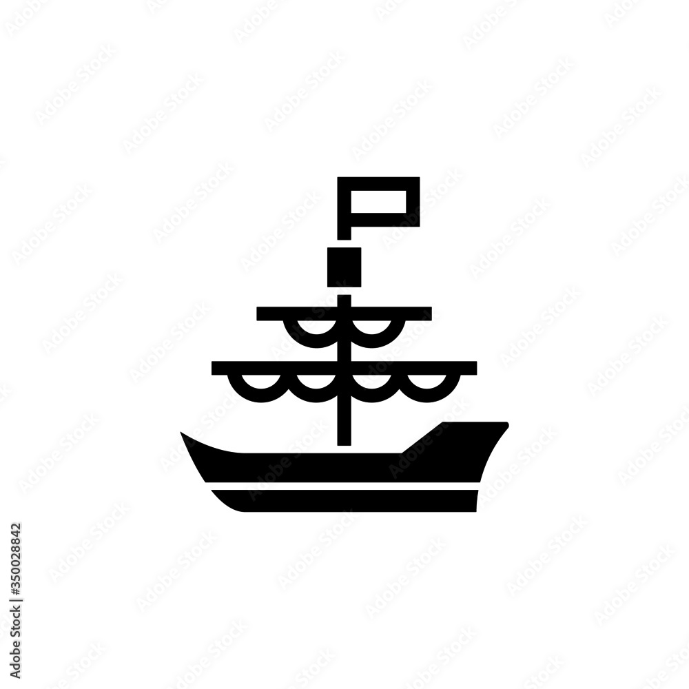 Pirate ship vector icon in black flat shape design isolated on white background Pirate ship vector icon in black flat shape design isolated on white background