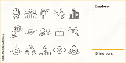 Employer line icon set. Team, candidate, office worker. Business concept. Can be used for topics like boss, interview, employment