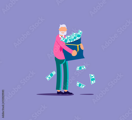 Senior holds bag of money