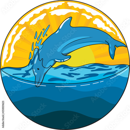 Ilustración de Delfín zambulléndose cielo Amarillo