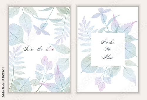 Wedding invitation. Background with branch leaves and space for text. Vector illustration. EPS 10.