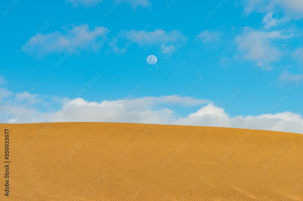 Fototapeta Maspalomas dune and the moon in the sky
