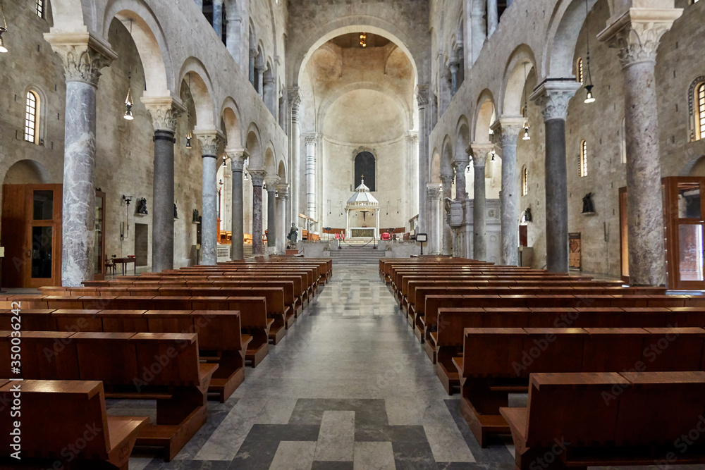 Inside View Of Basilica Cathedral of Saint Sabin Also Known As Basilica Cattedrale San Sabino de Bari At Bari Apulia Puglia Italy