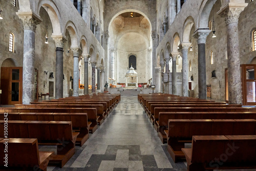 Inside View Of Basilica Cathedral of Saint Sabin Also Known As Basilica Cattedrale San Sabino de Bari At Bari Apulia Puglia Italy © Philippe
