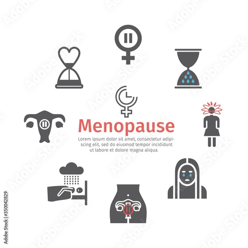 Menopause flat icons. Infographics. Woman Sickness. Vector signs for web graphics