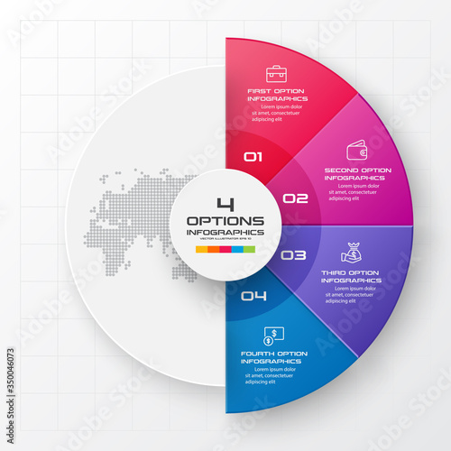 Circle chart infographic template with 4 options,Vector illustration.