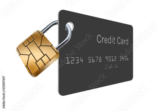 An EMV chip looks like a padlock on a credit card to show card account security. Vector image.
