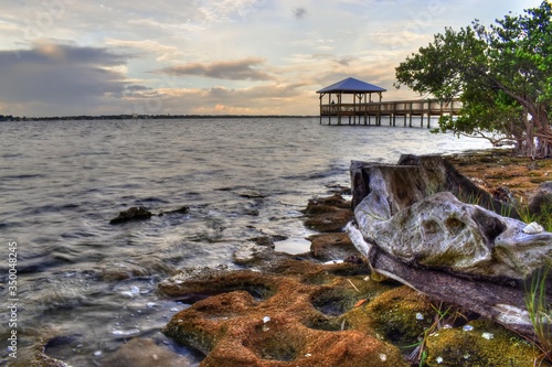 Sunset by the pier at Rotary Park in Rockledge, Florida