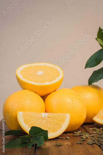 fresh orange on a wooden table