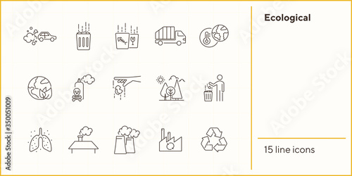Ecological icons. Set of line icons. Air pollution, planet contamination, impact. Environment concept. Vector illustration can be used for topics like environment, nature, industry