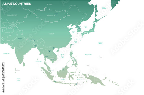 asia map. detailed vector map of asian countries.