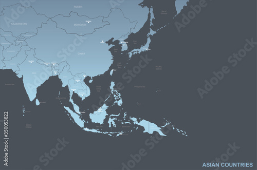 asia map. detailed vector map of asian countries.