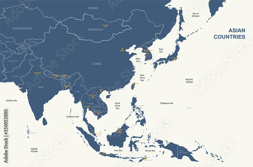 asia map. detailed vector map of asian countries. photo