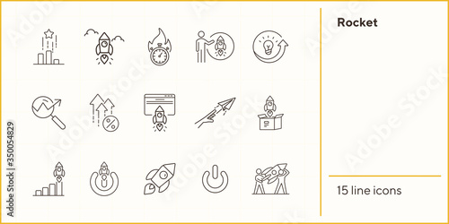 Rocket line icon set. Launch, start, idea, project. Startup concept. Can be used for topics like business, innovation, partnership, enterprise