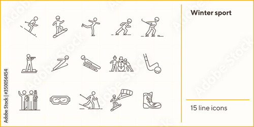 Winter sport thin line icon set. Skating, biathlon, bobsleigh sign pack. Winter sports concept. Vector illustration symbol elements for web design and apps