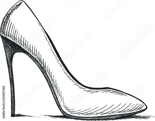 Vector hand drawing modern fashion high heels shoes sketch for banner advertising or promo, template for ad, online shopping or sales, clip art.