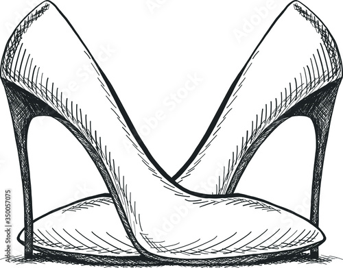 Vector hand drawing modern fashion high heels shoes sketch for banner advertising or promo, template for ad, online shopping or sales, clip art.