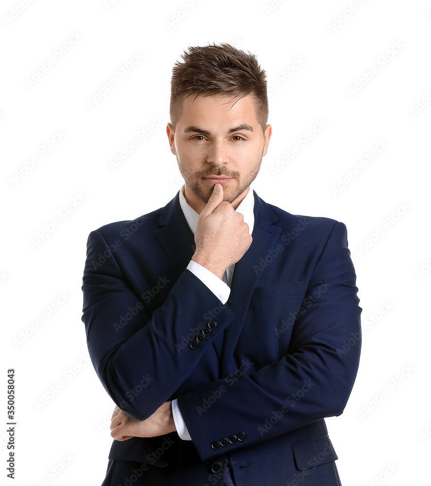 Handsome businessman with stylish hairdo on white background Handsome businessman with stylish hairdo on white background