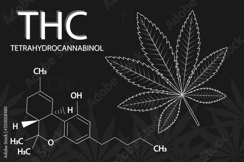 Cannabis leaf of Indica with formula tetrahydrocannabinol