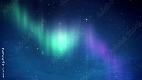 Northern Lights on the Arctic sky with stars. Aurora borealis in the nive clear weather 3D render