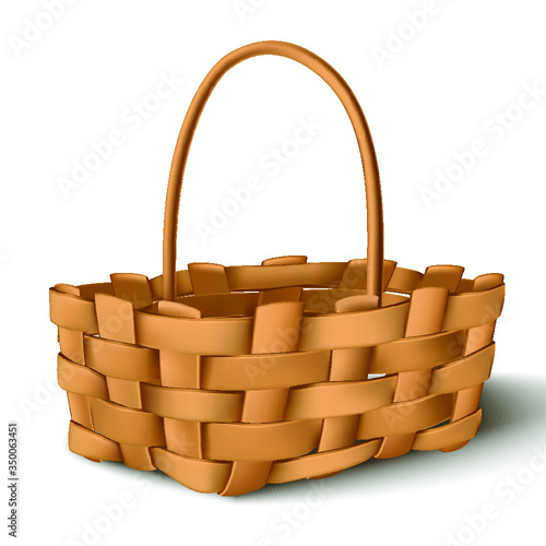 3d realistic wicker basket isolated on white background.