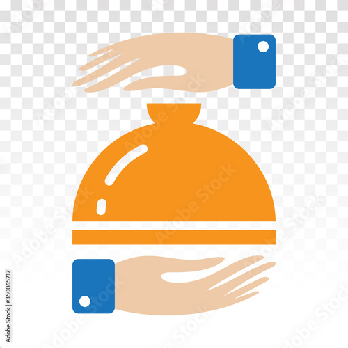 catering service flat icon with waiter hand holding food cloche serving plate on a transparent background