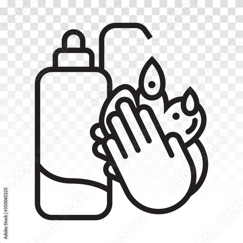 Washing hands / wash hand thoroughly with soap - Line art icon on a transparent background