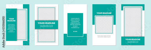 Slides Abstract Unique Editable Modern Social Media Solid Blue Green Tosca Banner Template. Anyone can use This Design Easily. Promotional web banner for social media stories. Vector Illustration