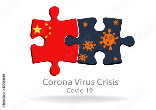 Inscription Covid-19 on abstract China jigsaw concept