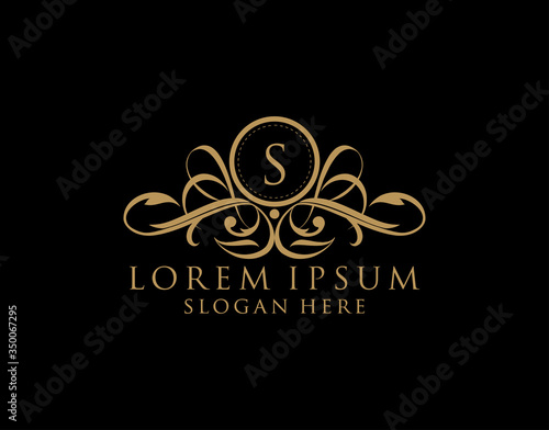 Luxury S Letter Logo, Flourishes calligraphic monogram emblem template for Restaurant, Boutique,Wedding, Hotel, Photography, Fashion and Label.