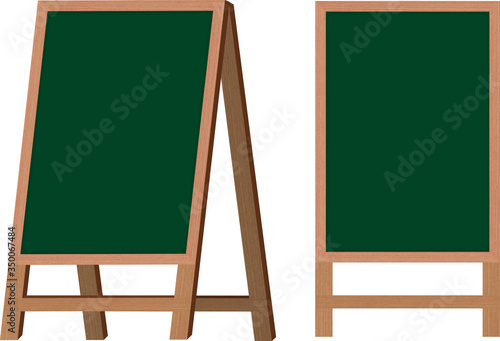 Two wooden blackboard stands, one in the front and one at an angle.