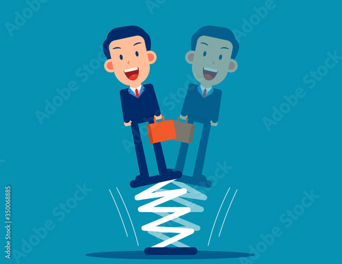 Businessman standing on springboard. Business flexibility