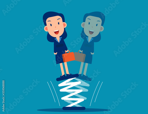 Businesswoman standing on springboard. Business flexibility