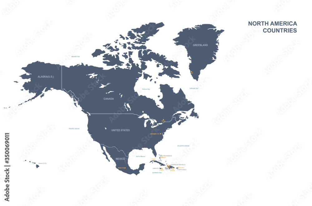 Fototapeta north america map. vector map of north america countries.