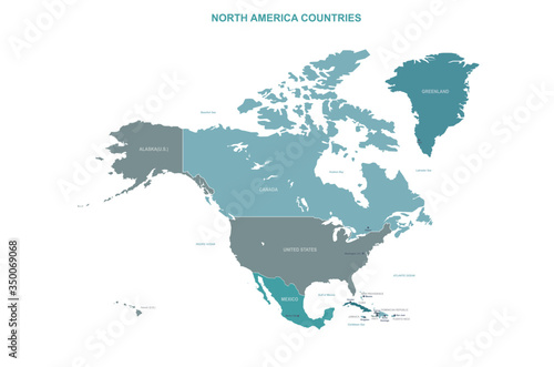 north america map. vector map of north america countries.