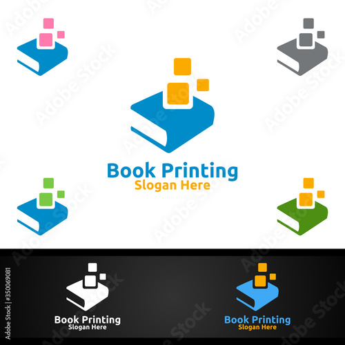 Book Printing Company Vector Logo Design for Book sell, Book store, Media, Retail, Advertising, Newspaper or Paper Agency Concept
