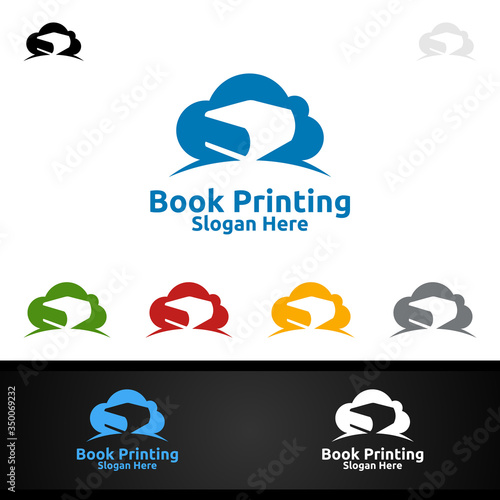 Cloud Book Printing Company Vector Logo Design for Book sell, Book store, Media, Retail, Advertising, Newspaper or Paper Agency