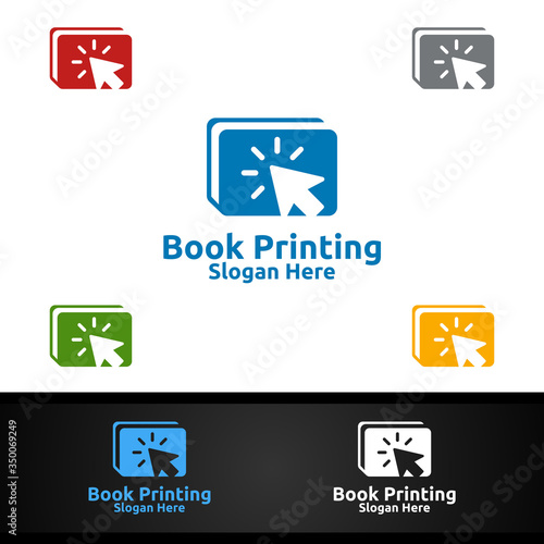 Click Book Printing Company Vector Logo Design for Book sell, Book store, Media, Retail, Advertising, Newspaper or Paper Agency