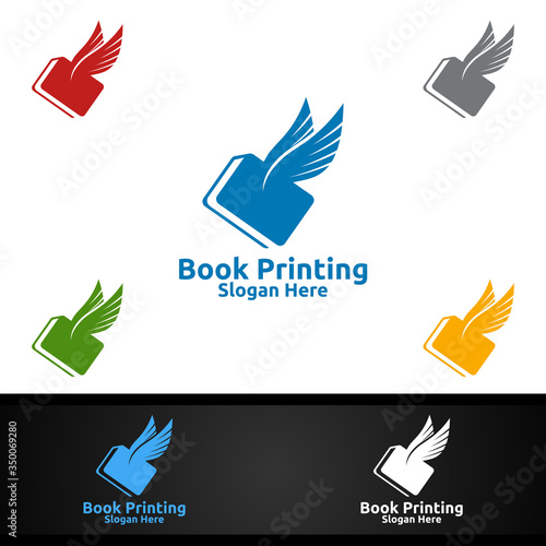 Flying Fast Book Printing Company Vector Logo Design for Book sell, Book store, Media, Retail, Advertising, Newspaper or Paper Agency Concept