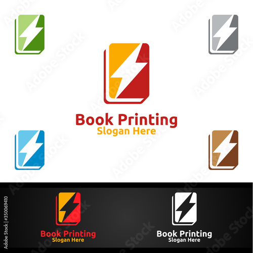 Fast Book Printing Company Vector Logo Design for Book sell, Book store, Media, Retail, Advertising, Newspaper or Paper Agency Concept
