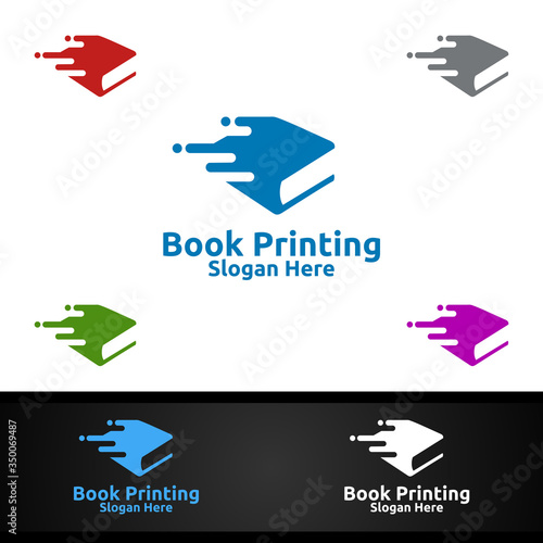 Fast Book Printing Company Vector Logo Design for Book sell, Book store, Media, Retail, Advertising, Newspaper or Paper Agency Concept