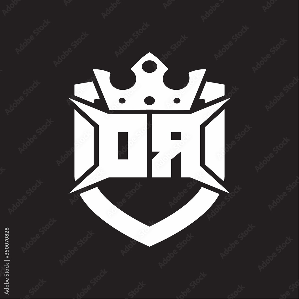 DR Logo monogram isolated with shield and crown design template Stock
