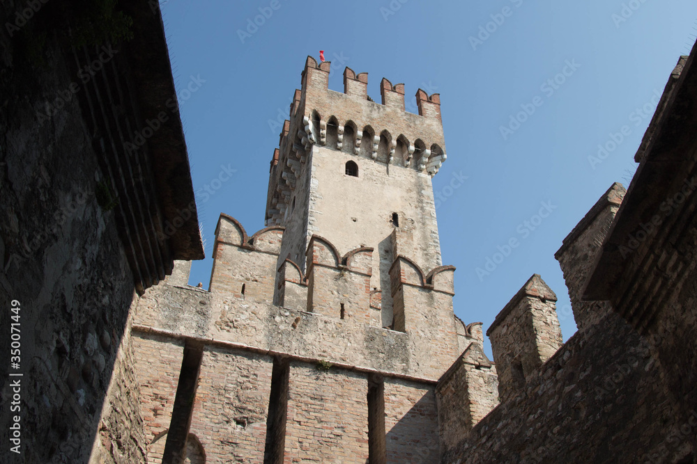 Detailed view of Scaliger Castle in Sirmione, Lombardy, Italy.