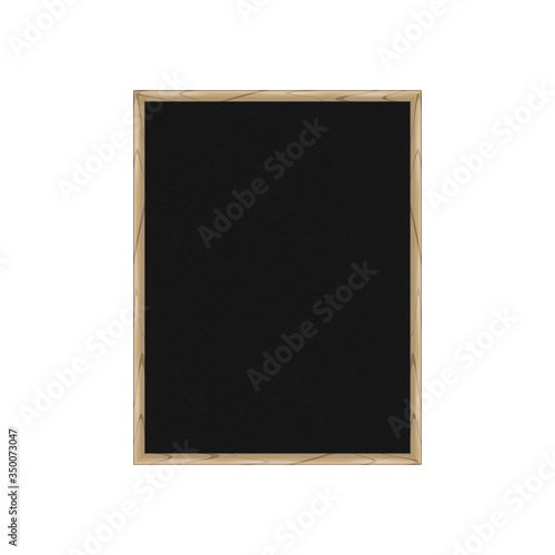 Black chalk board with wooden frame. Realistic vector illustration. School board, cafe or restaurant menu vertical background.